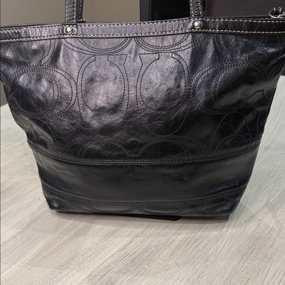 Coach Black Signature Patent Leather Tote - Picture 4 of 9